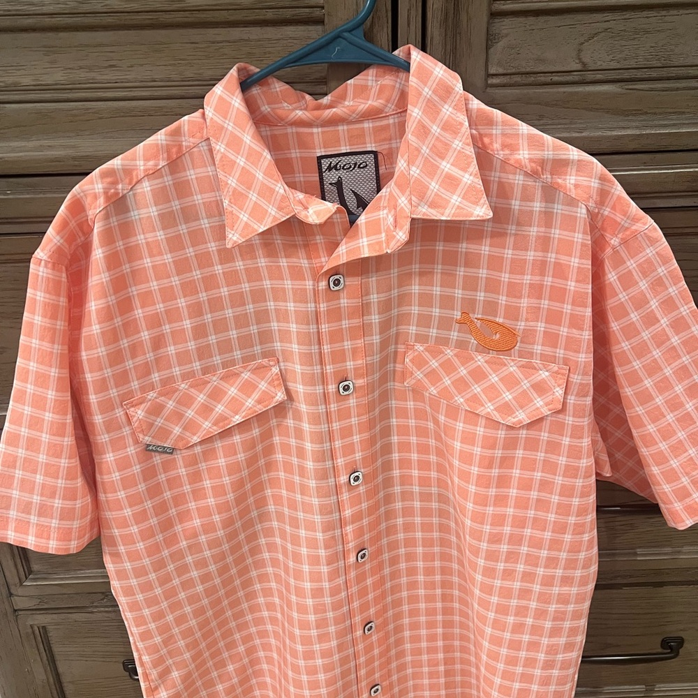 Mojo Men's Casual Peach Plaid Shirt